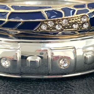 Set of 2 Sequin NYC Crystal Bangle Bracelets – Navy & Silver – Hinged Pair